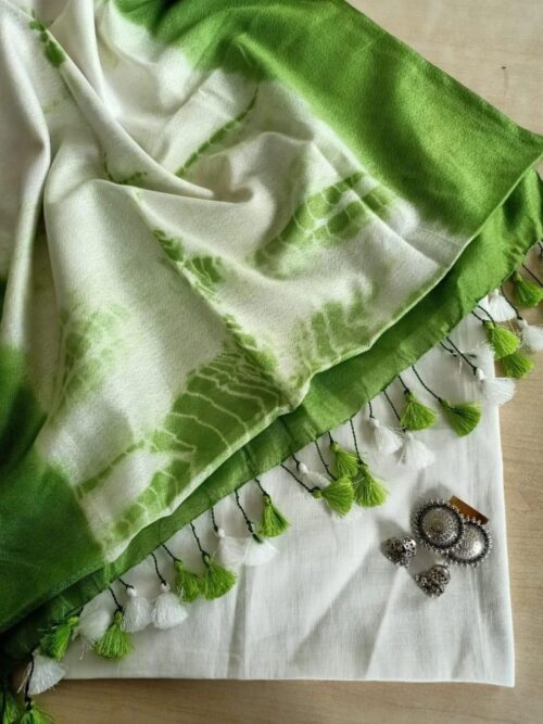 Cotton Linen Dress Material in Green Color