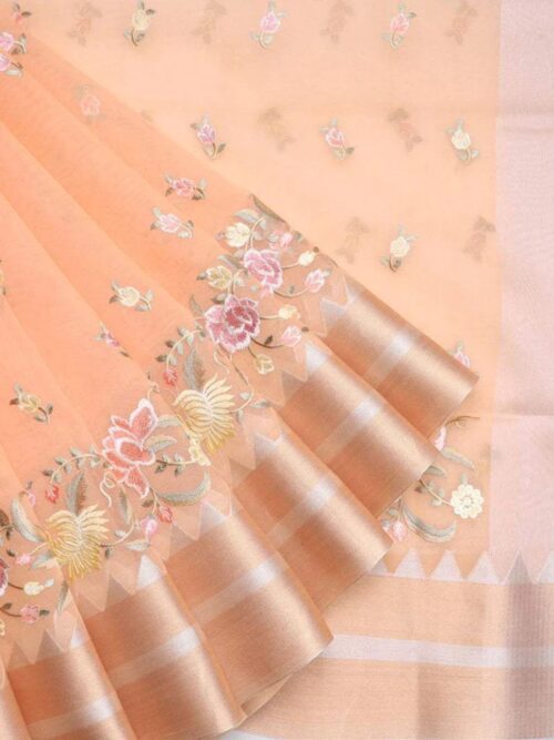 Pastel Orange Organza Saree
