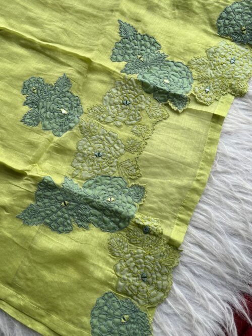 Mul Chanderi Suit Set with Thread Appliqué Work