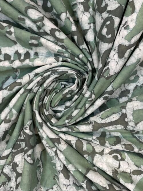Green Abstract Printed Dabu Cotton Cambric Fabric