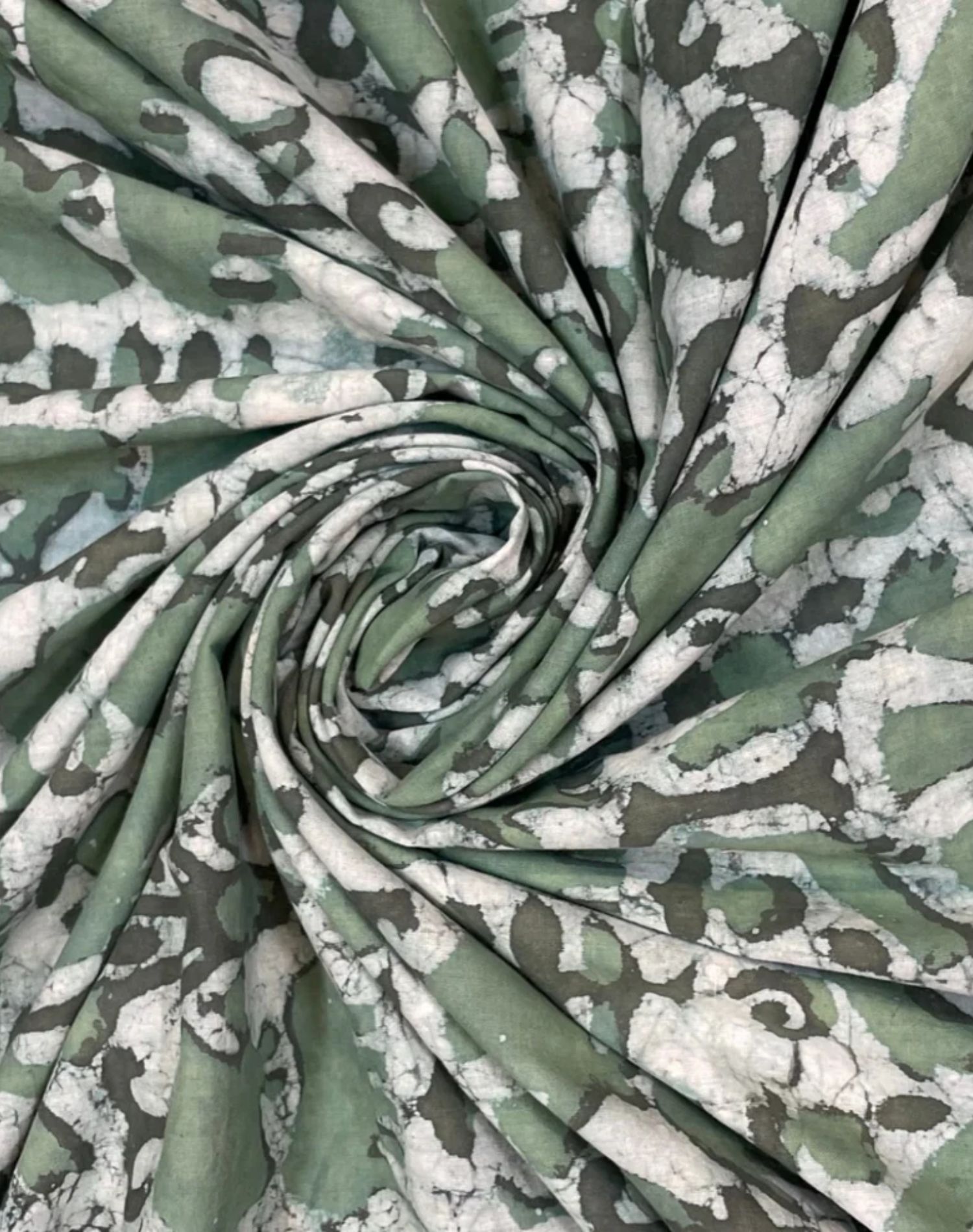 Green Abstract Printed Dabu Cotton Cambric Fabric