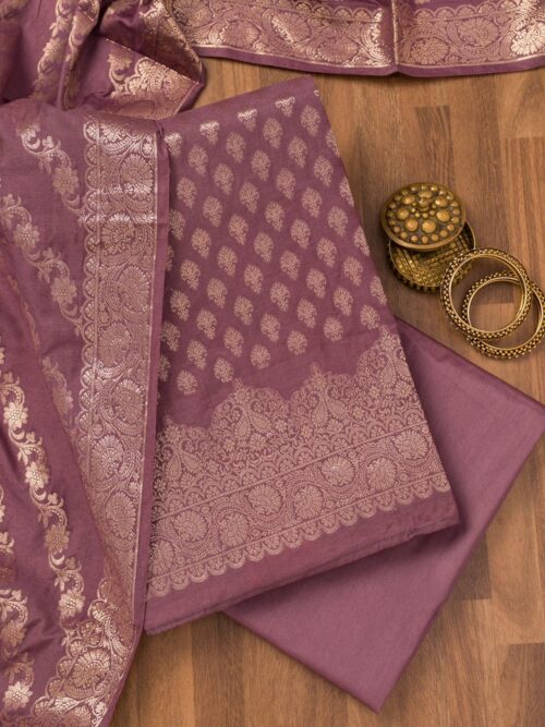 Purple Zariwork Banarasi Unstitched Salwar Suit