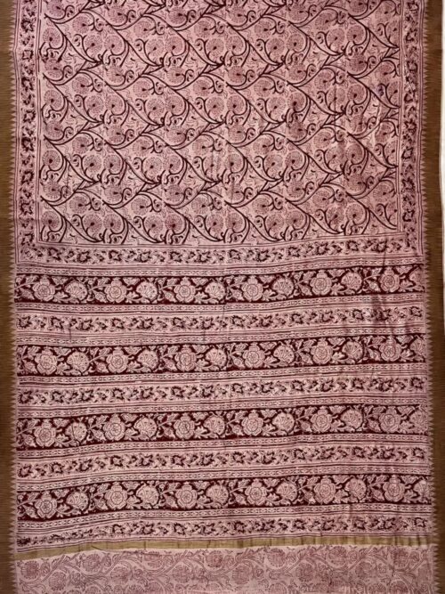 Elegant Brown Chanderi Saree with Intricate Floral Weaving