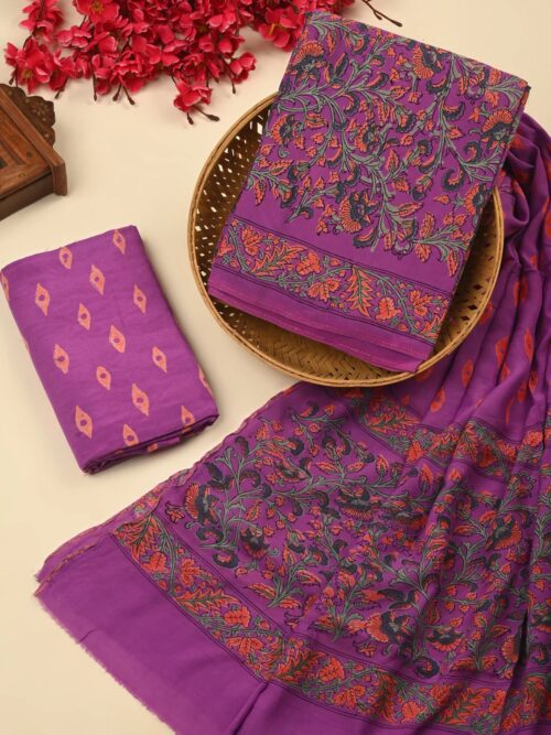 Purple Muslin Silk Party Wear Dress Material