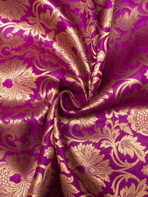 Purple Colour Floral Design Banarasi Brocade Silk Fabric