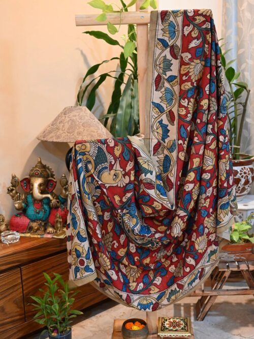 Hand -painted Kalamkari Dupatta with floral print