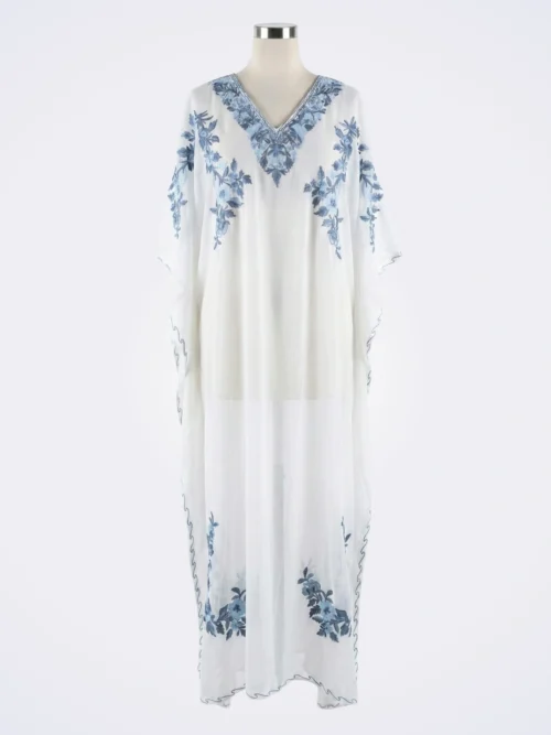 Embroidered Silk Maxi Dress (ivory)